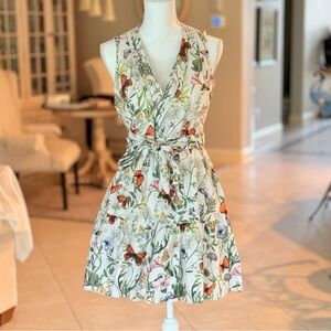 Christian Lacroix Cream Mini Dress with Green and Orange Botanical Print